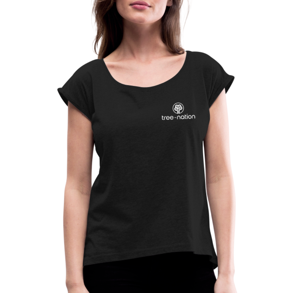 Women’s T-Shirt with rolled up sleeves + 10 trees - black